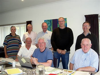 provcouncilgreytown091 The provincial council joined at their Greytown meeting by John Holden (National Business Manager) and John Murphy (Provincial Bursar). Back: Phil Cody, John Holden, John Murphy, Pat Brophy, Brian Cummings. Front: Pete Roe, Tim Duckworth, Merv Duffy.