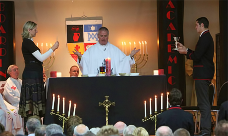 Fr Mark Walls celebrates Mass at St Bede's College, Christchurch.